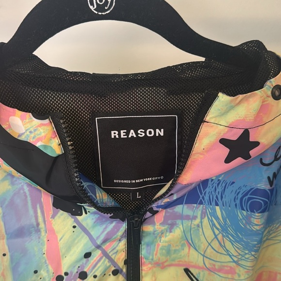 REASON Colorful Graffiti 1/2 Zip Hooded Lightweight Windbreaker Jacket Size L - Picture 3 of 9